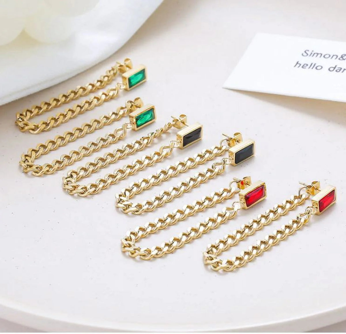 18K Gold Plated Stainless Steel Baguette Chain Earrings Z520