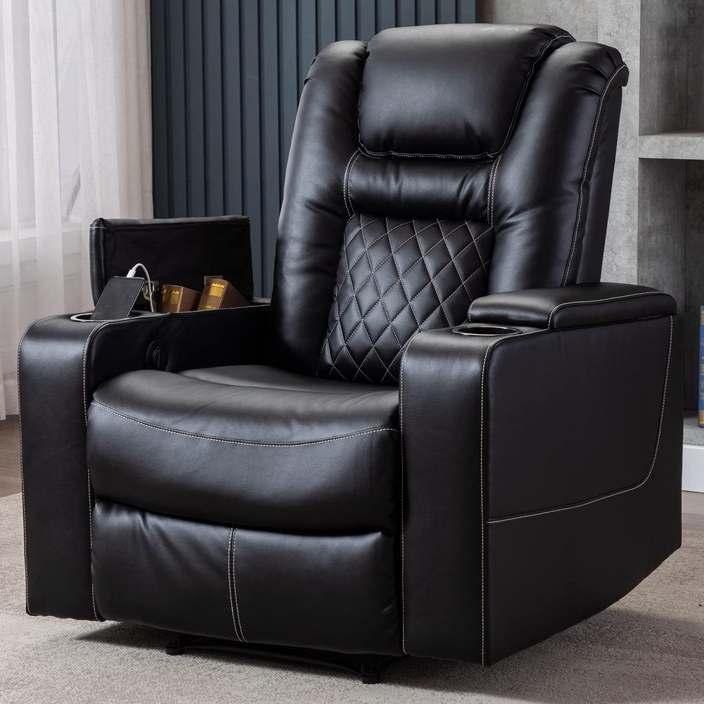 Black Leather Electric Power Recliner Chair with USB Ports and Cup Holders H2727