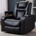 Black Leather Electric Power Recliner Chair with USB Ports and Cup Holders H2727