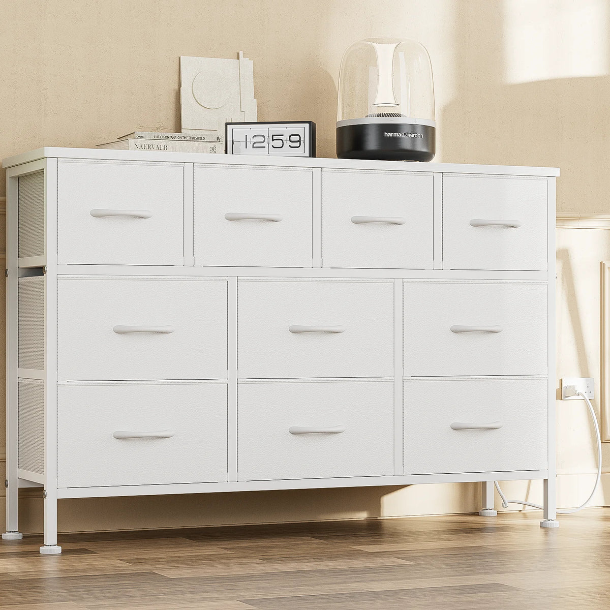 Brown 10 Drawer Fabric Dresser TV Stand P16563