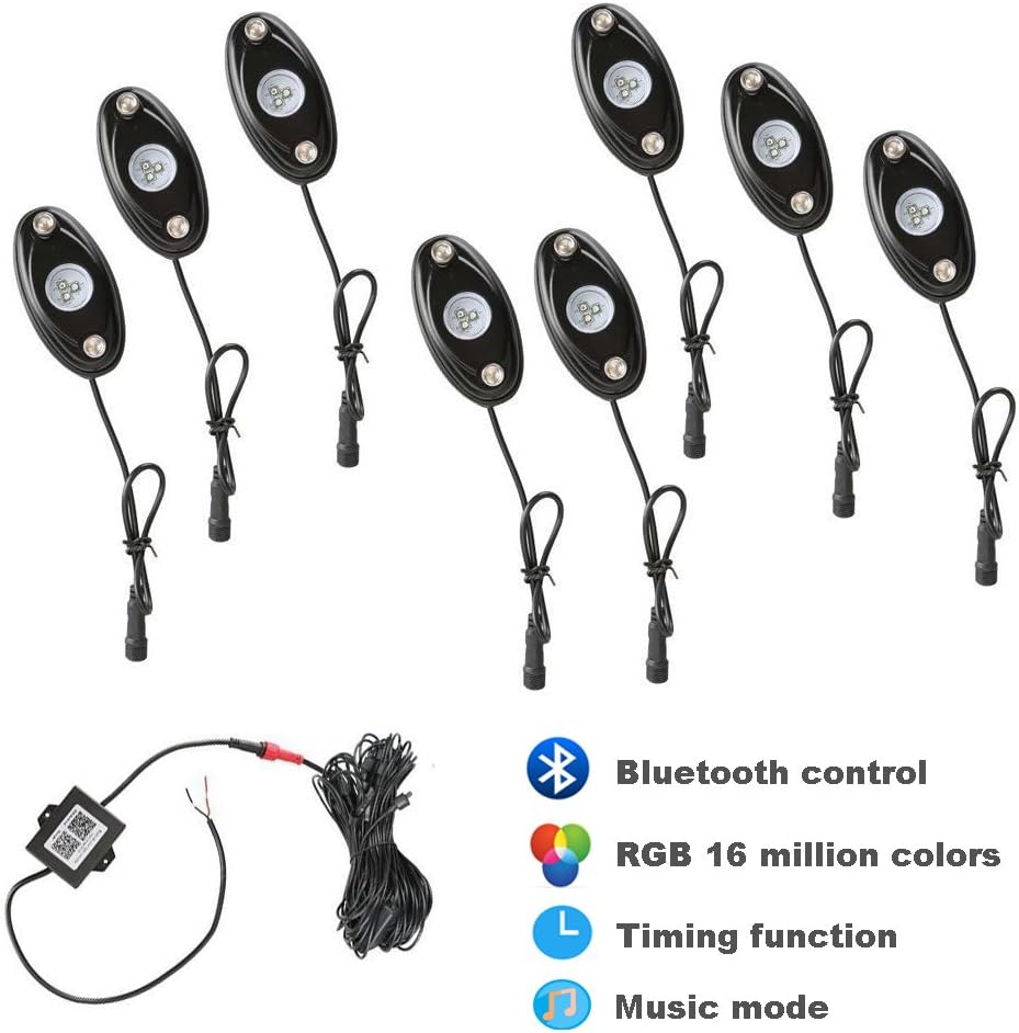 12 Pod RGB LED Rock Lights Kit with Bluetooth Control Waterproof N88156
