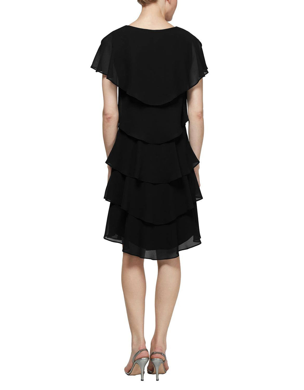 Chiffon Tiered Capelet Dress L640979