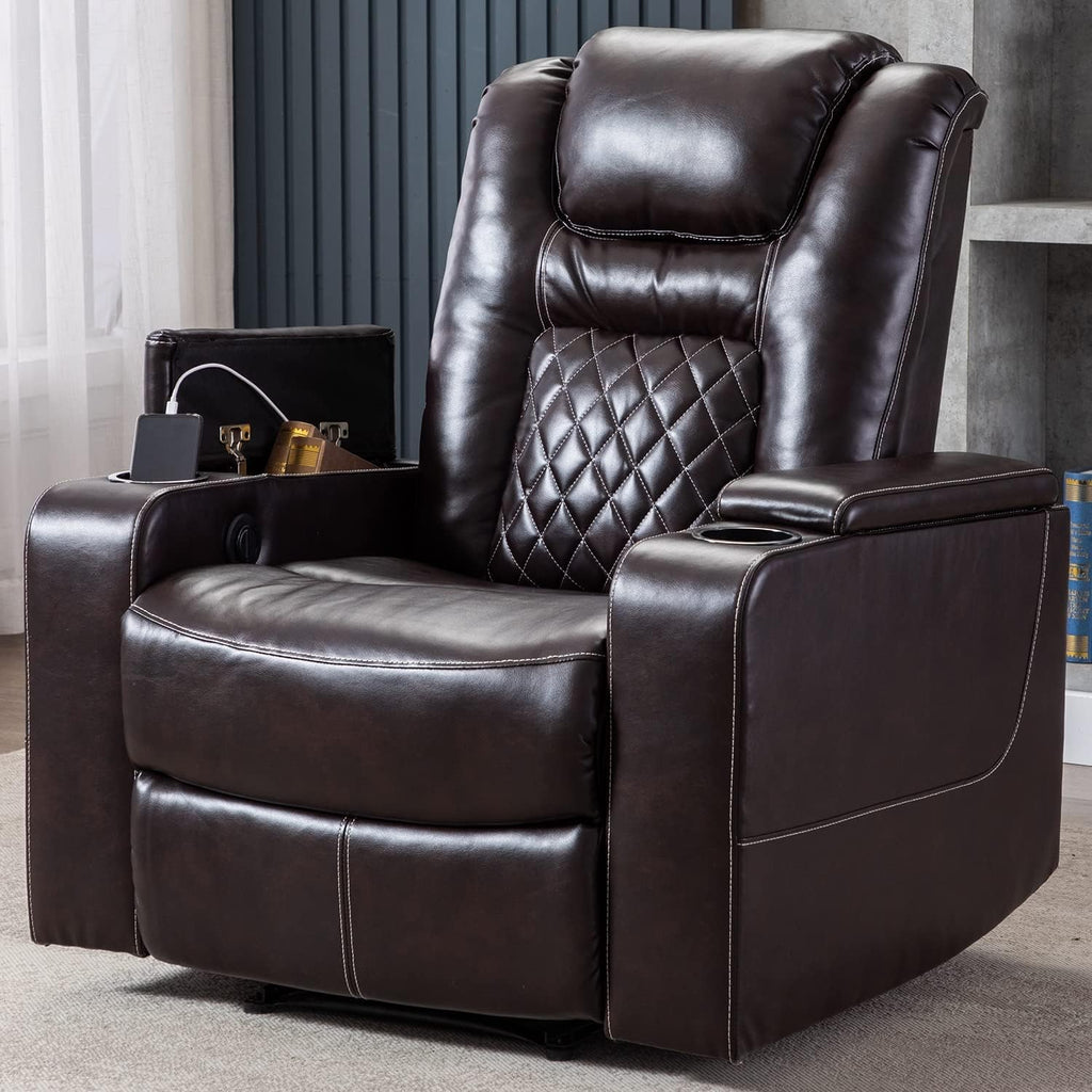 Black Leather Electric Power Recliner Chair with USB Ports and Cup Holders H2727