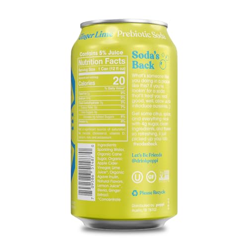 Ginger Lime Prebiotic Soda, 12 Fl Oz Can R888492