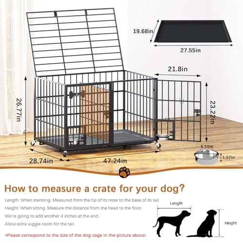 42/48 inch Heavy Duty Metal Dog Crate with Wheels A485670