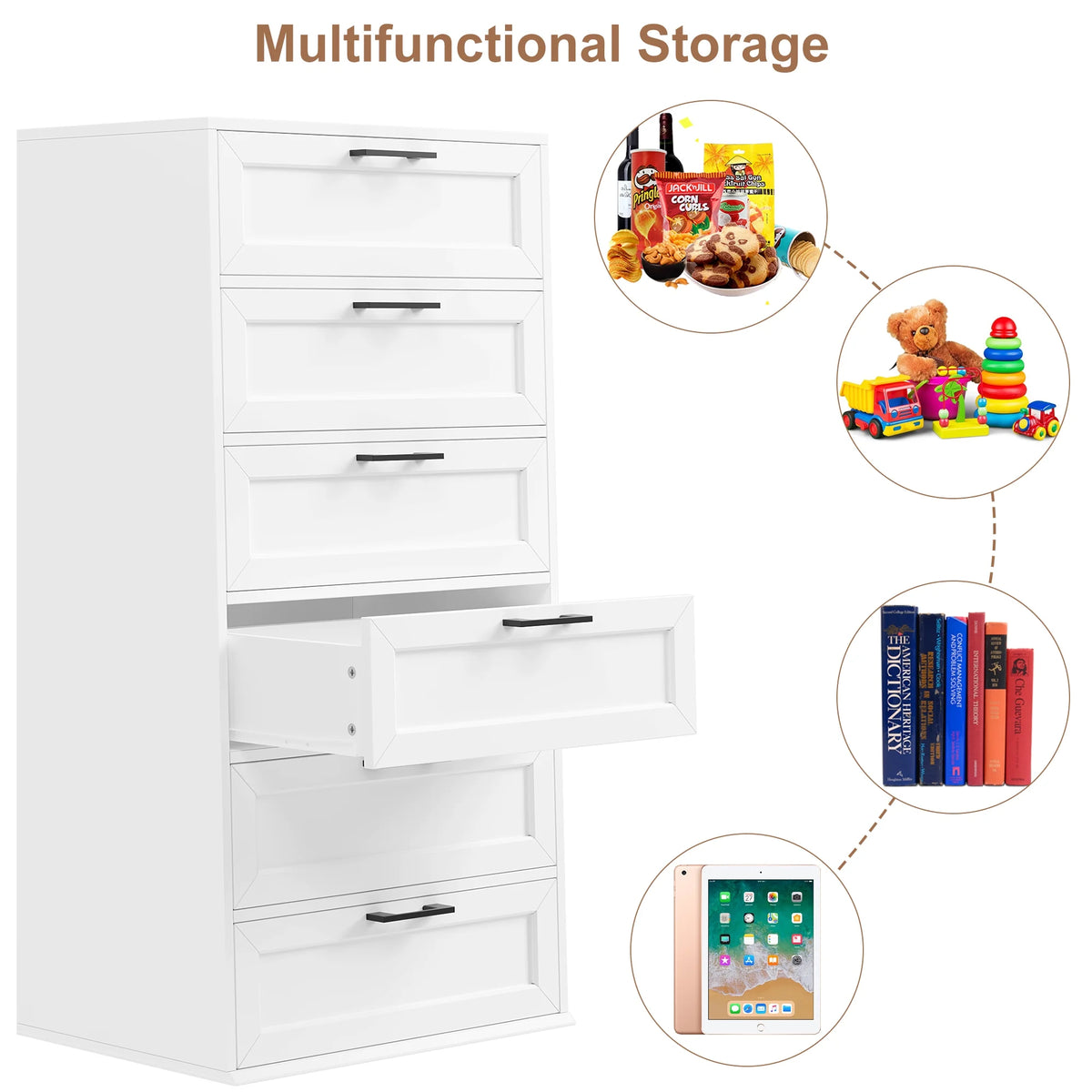 White 6 Drawer Tall Dresser L6302
