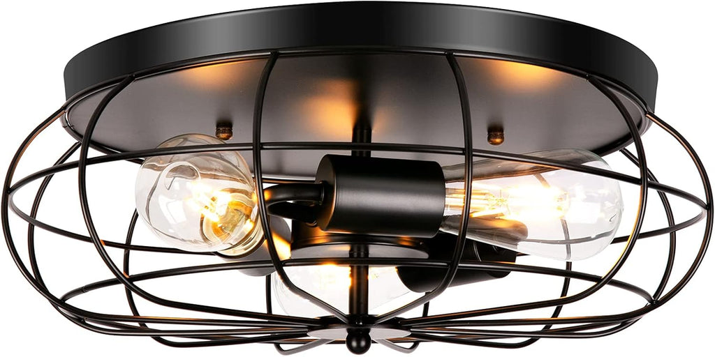3 Pack Semi Flush Mount Ceiling Light, 3 Lights Metal Cage Light Fixture E13385