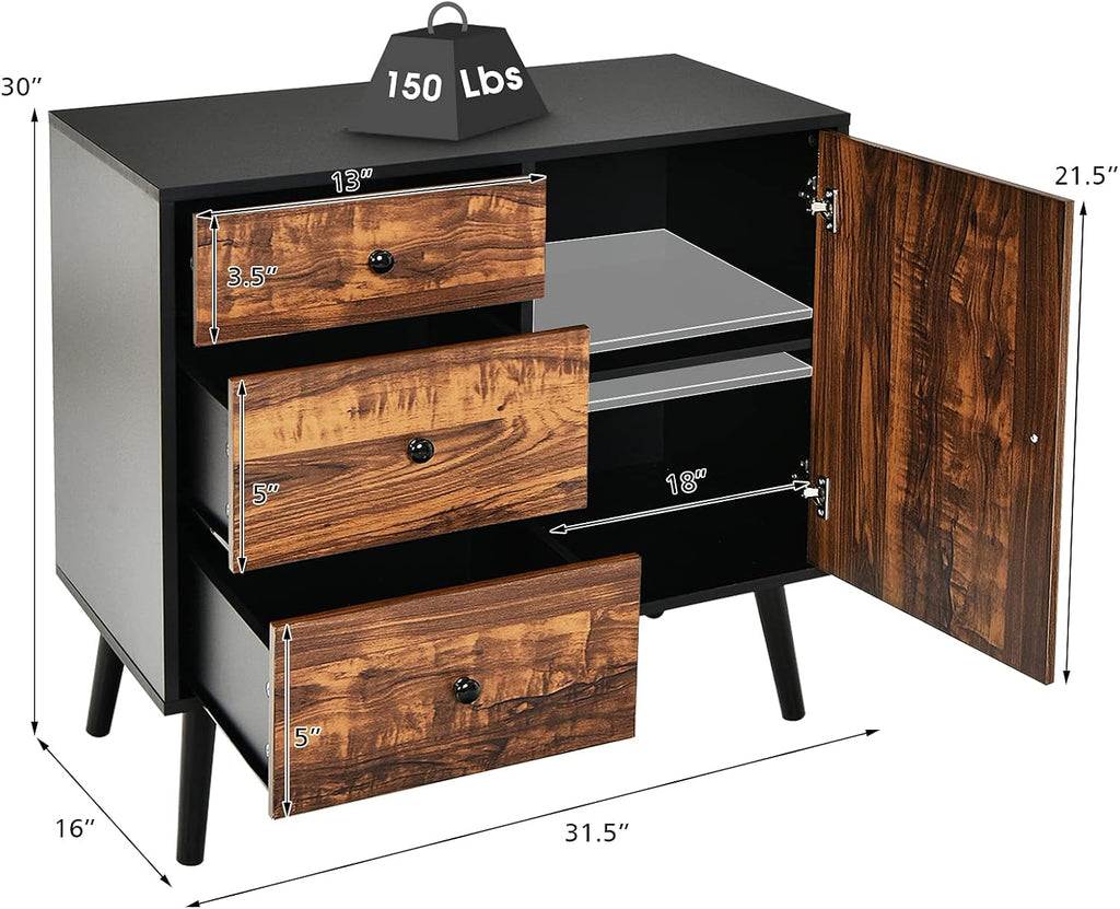 Storage Cabinet Buffet Sideboard with 3 Drawers and Adjustable Shelf J958150