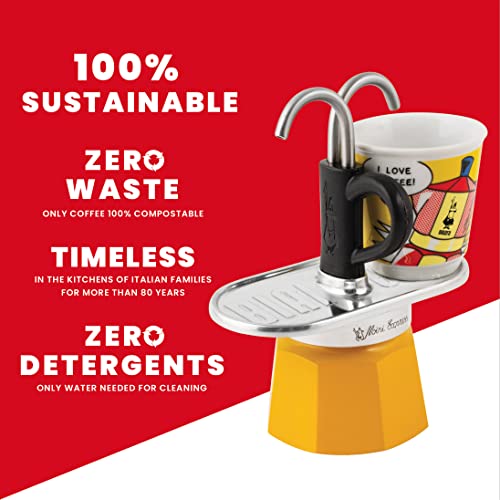 Yellow Aluminium Moka Set includes Coffee Maker 2-Cup (2.8 Oz) + 2 shot glasses B93097