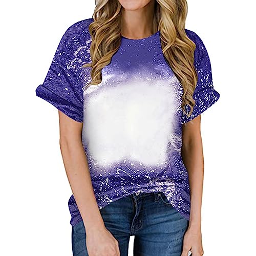 Plus Size Bleached Blank Print Loose Round Neck T-Shirt I593