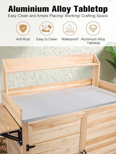 Foldable Wooden Potting Bench with Storage Cabinet E9765