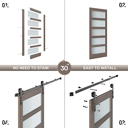 36x84 Inch Glass Sliding Barn Door with Hardware Kit W279282