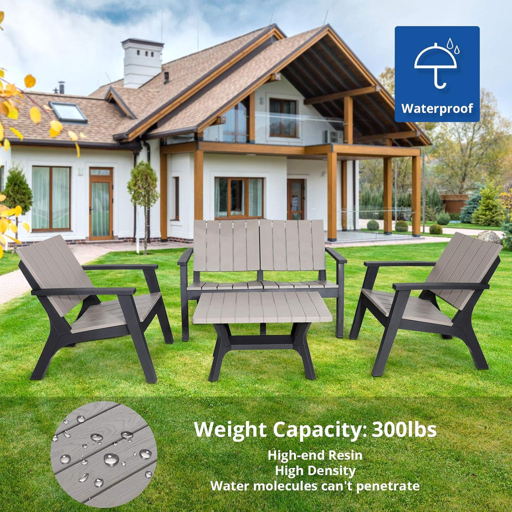4 Pieces Resin Outdoor Furniture Set with Loveseat, 2 Chairs, Coffee Table L4452