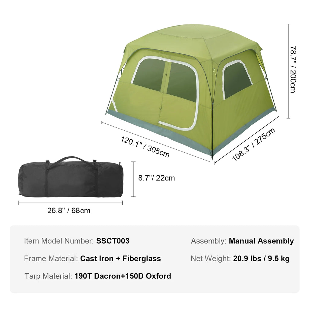 Camping Tent 10x9x6.5ft 6 People Waterproof Lightweight 190T Polyester 150D Oxford Fabric L971205