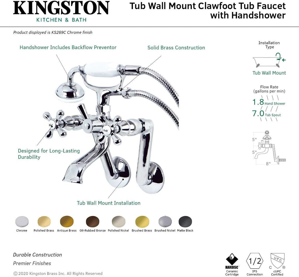 Matte Black Wall Mount Clawfoot Tub Faucet with Hand Shower J157