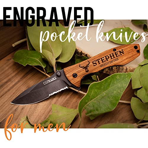 Personalized Engraved Oak Wood Pocket Knife B8955