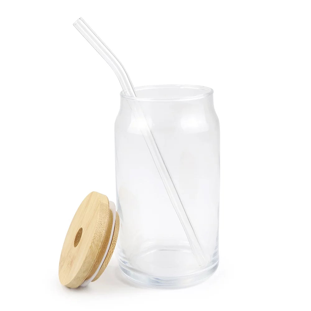 48 Pack 16oz Clear Glass Mug with Bamboo Lid and Glass Straw B83860