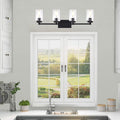 4 Light Matte Black Bathroom Light Fixtures 31.1 Inches Vanity Lighting with Glass Shade J533838