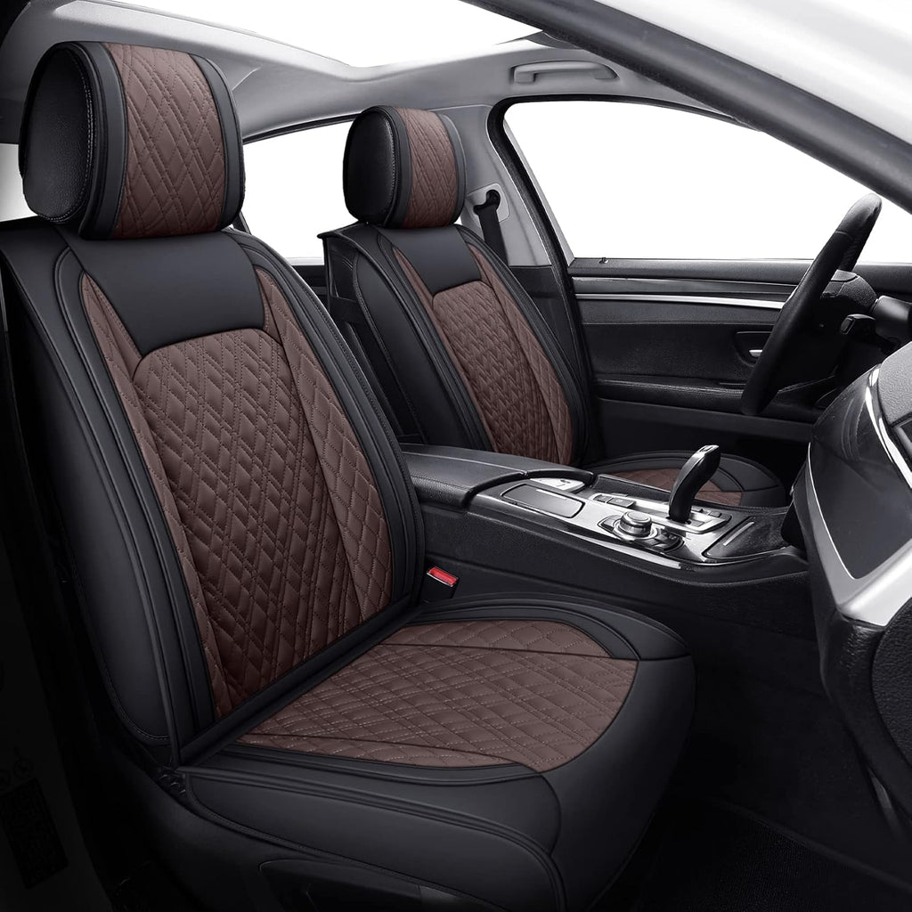 Faux Leather Front Car Seat Covers (2 PCS Front/Black-Brown) M7444