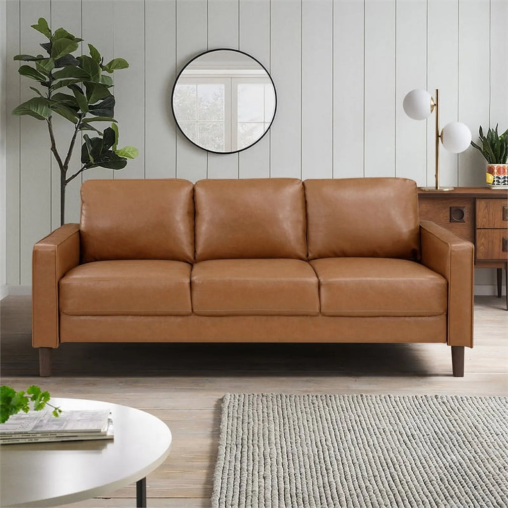 Brown Faux Leather 3 Seater Sofa H231