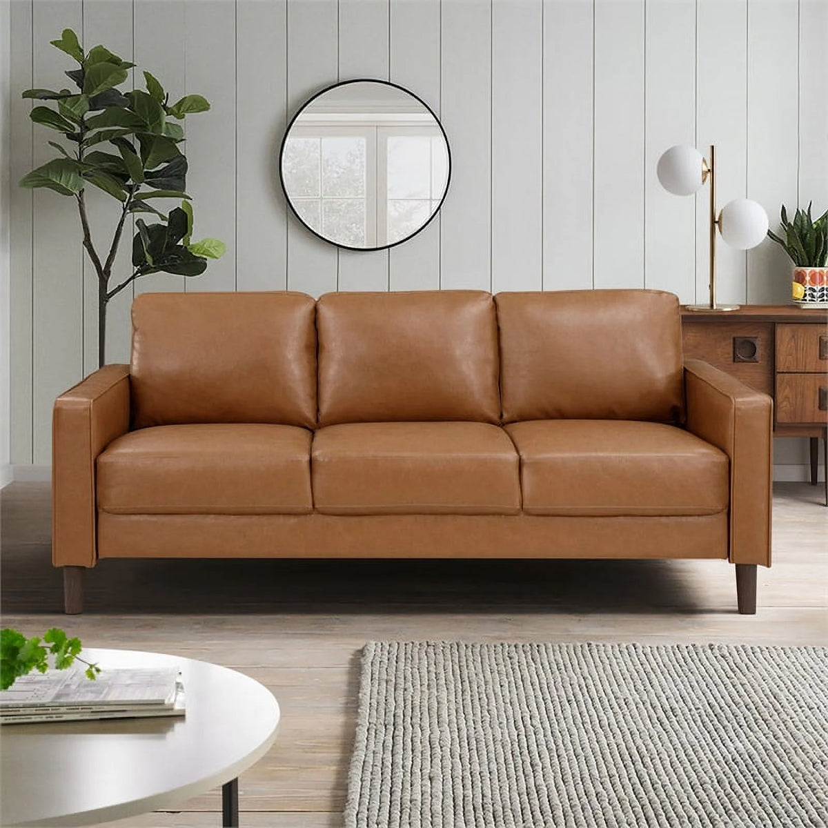 Brown Faux Leather 3 Seater Sofa H231