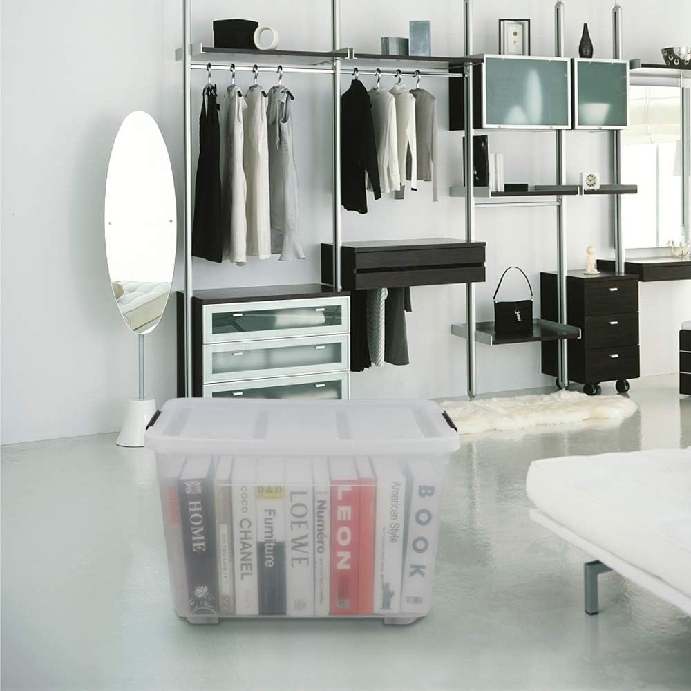 Clear Plastic Storage Box with Wheels, Set of 4 S473230