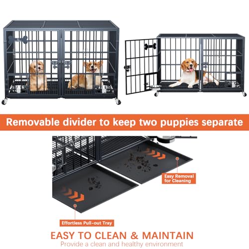 42/48 inch Heavy Duty Metal Dog Crate with Wheels A485670
