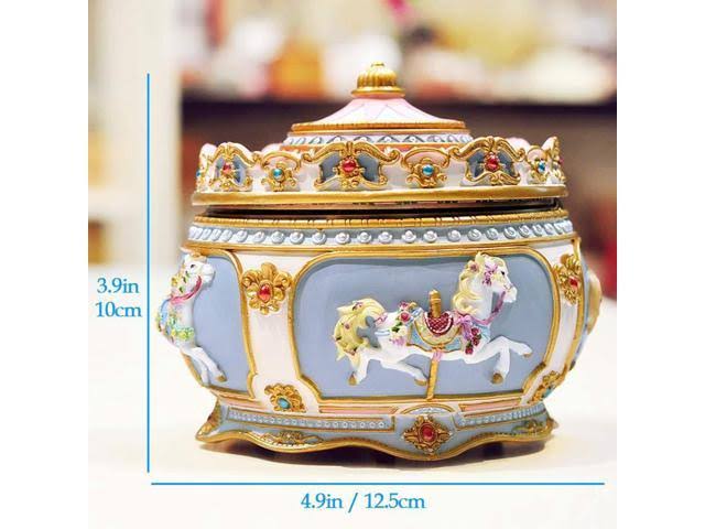 Classical Carousel Horse Music Box with LED Lights Resin Carved Mechanical Musical Box L1573