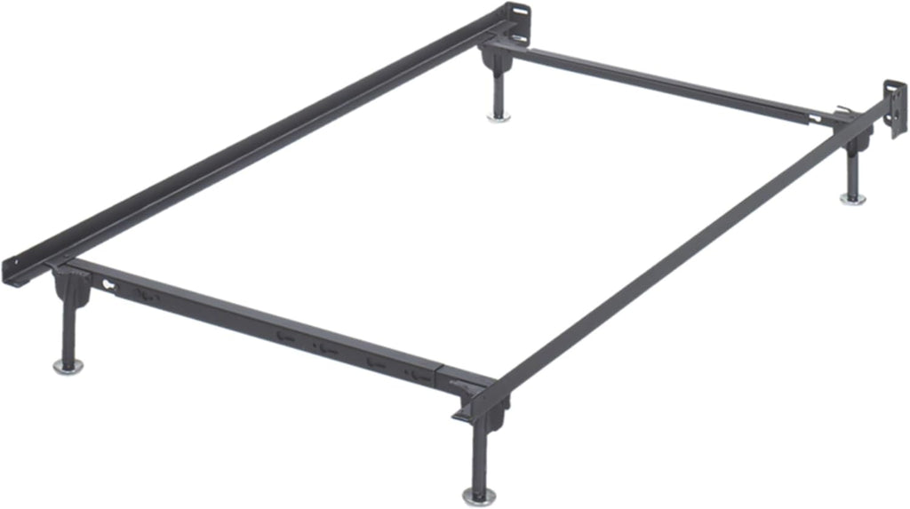 Black Adjustable Metal Bed Base Frame with Floor Glides W4292
