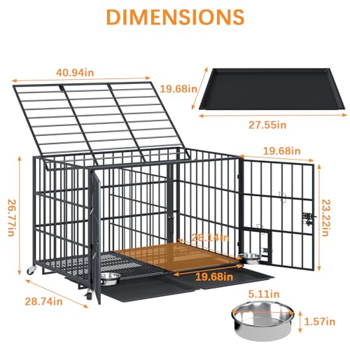 42/48 inch Heavy Duty Metal Dog Crate with Wheels A485670