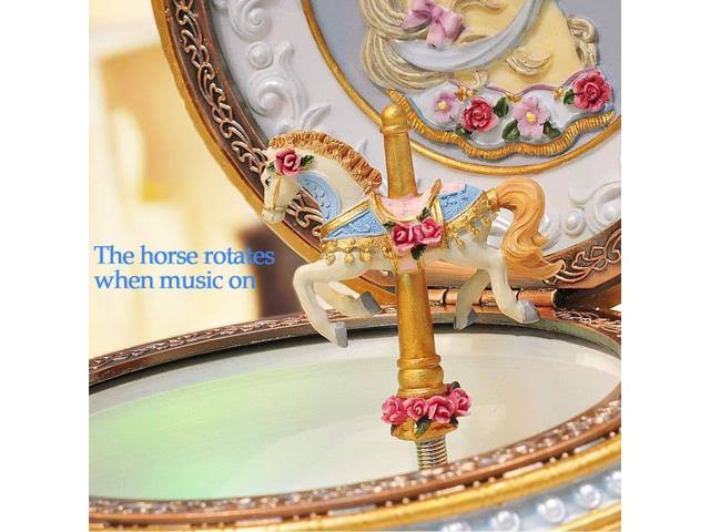 Classical Carousel Horse Music Box with LED Lights Resin Carved Mechanical Musical Box L1573