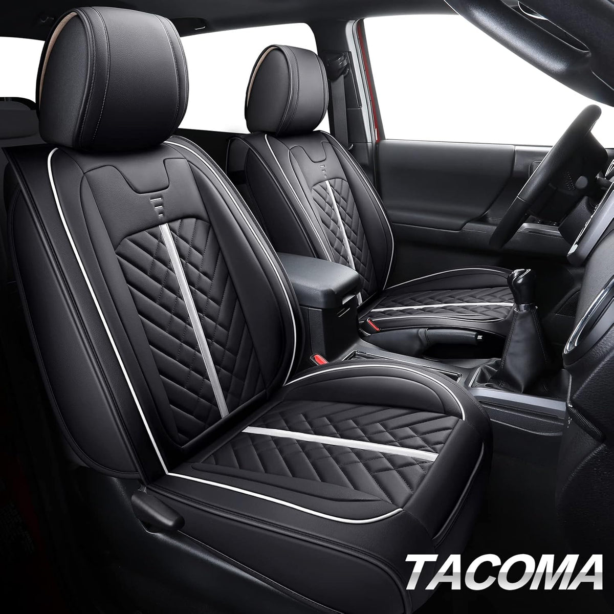 Black Waterproof Leather Car Seat Covers 2 PCS Front P9934