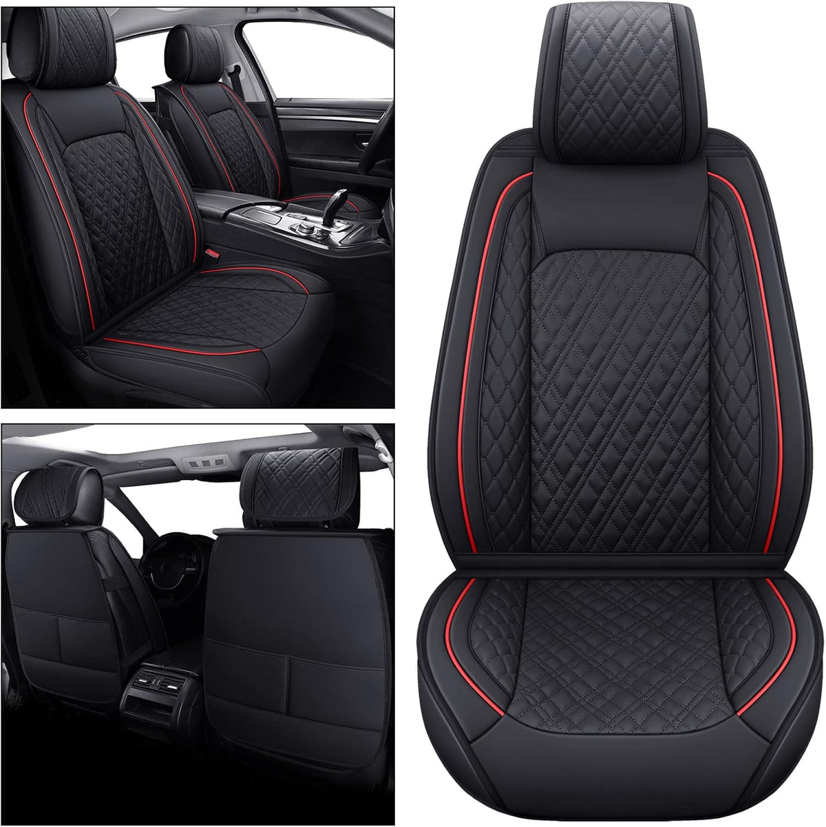 Faux Leather Front Car Seat Covers (2 PCS Front/Black-Brown) M7444