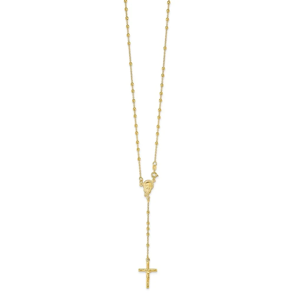 925 Sterling Silver Gold-plated Bead Rosary 18inch Necklace H2627