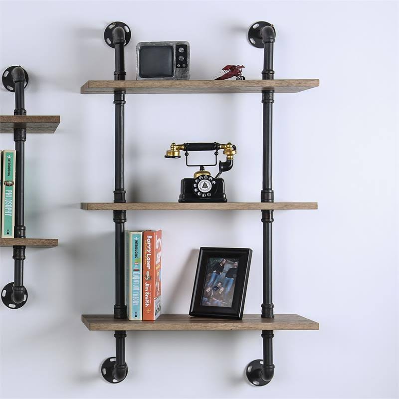 Industrial Wood 3-Tier Wall Display Shelf E9203