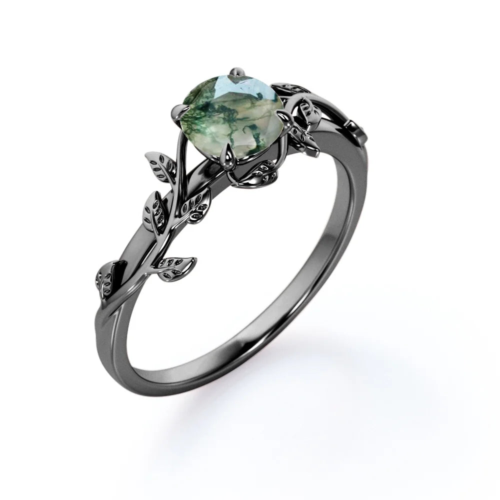 0.50 Carat Round Moss Green Agate Engagement Ring K1637