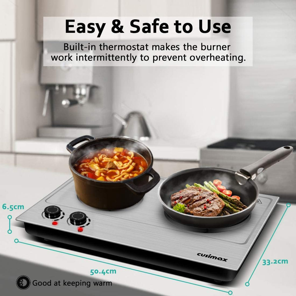 Double Hot Plate Cooktop, 1800W Portable Electric Burner, Cast Iron, Stainless Steel Z93428