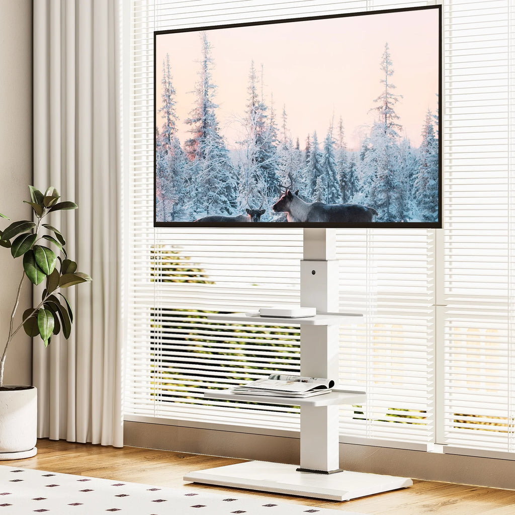 White Floor TV Stand with Mount for 26-65 inch Flat Screen TVs S2092