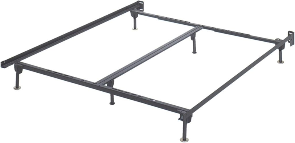 Black Adjustable Metal Bed Base Frame with Floor Glides W4292