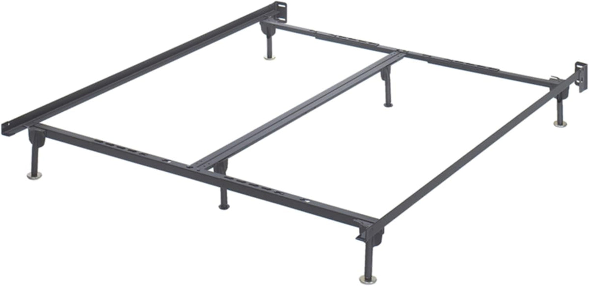 Black Adjustable Metal Bed Base Frame with Floor Glides W4292