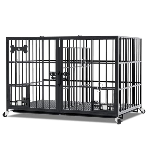 42/48 inch Heavy Duty Metal Dog Crate with Wheels A485670