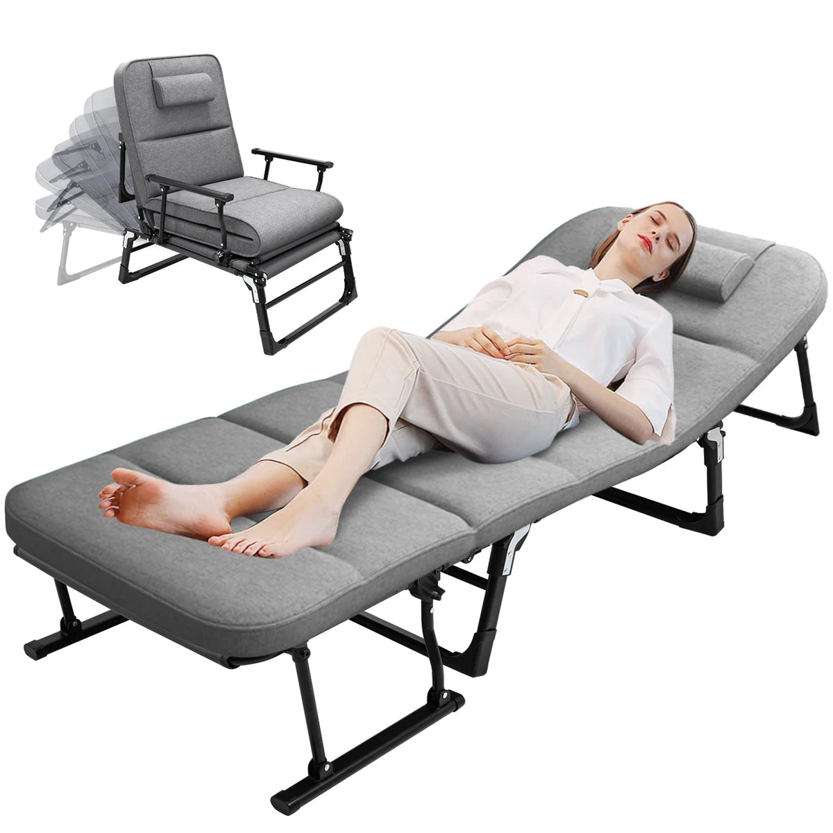 3 in 1 Folding Camping Cot Bed with Mattress & Pillow M1162