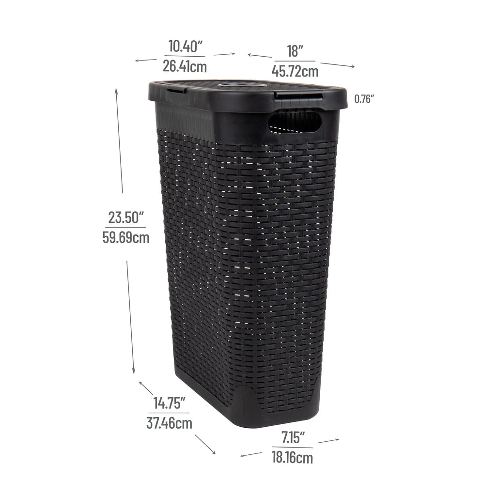 40L Slim Laundry Hamper, Clothes Basket with Lid, Plastic, Set of 2, Black H212