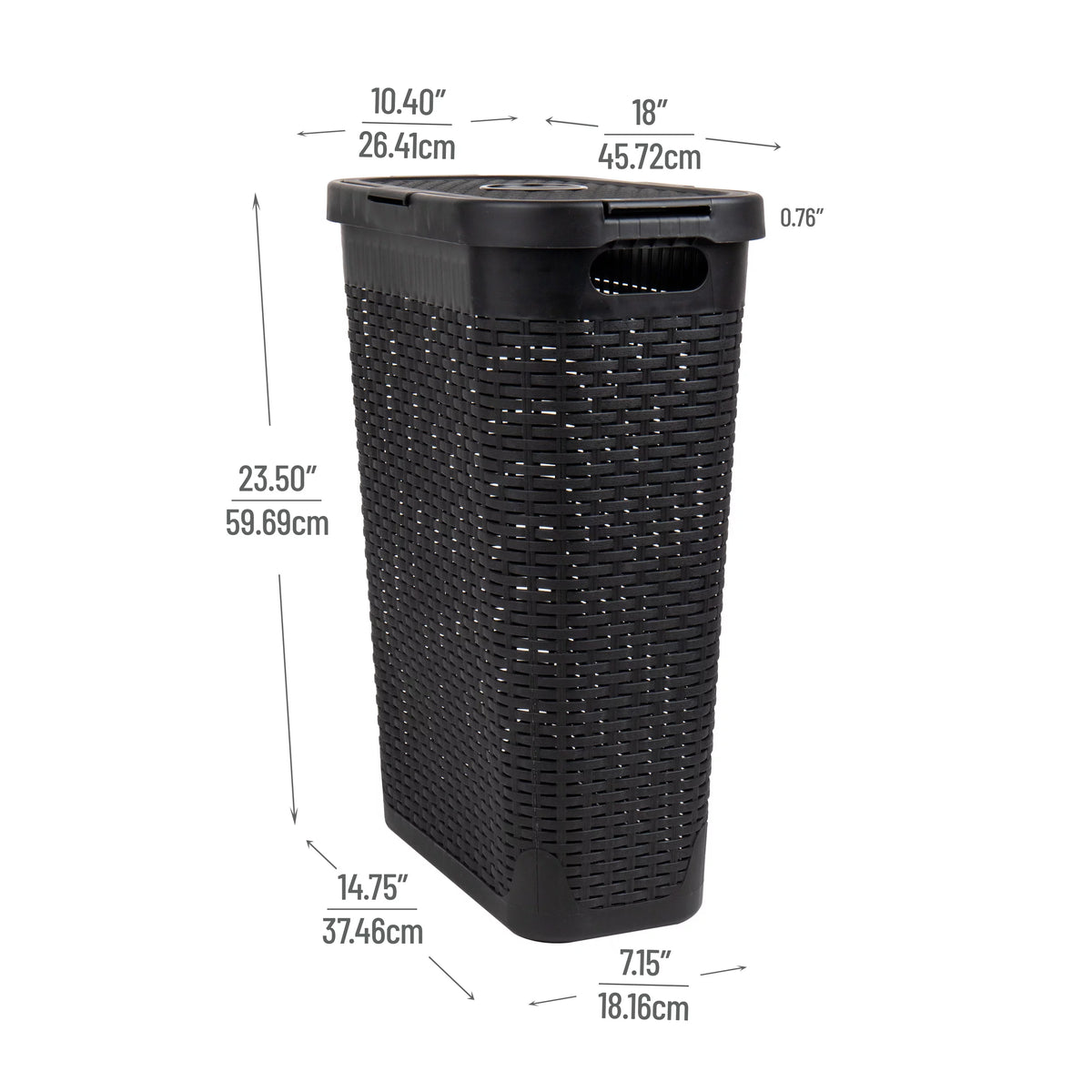 40L Slim Laundry Hamper, Clothes Basket with Lid, Plastic, Set of 2, Black H212