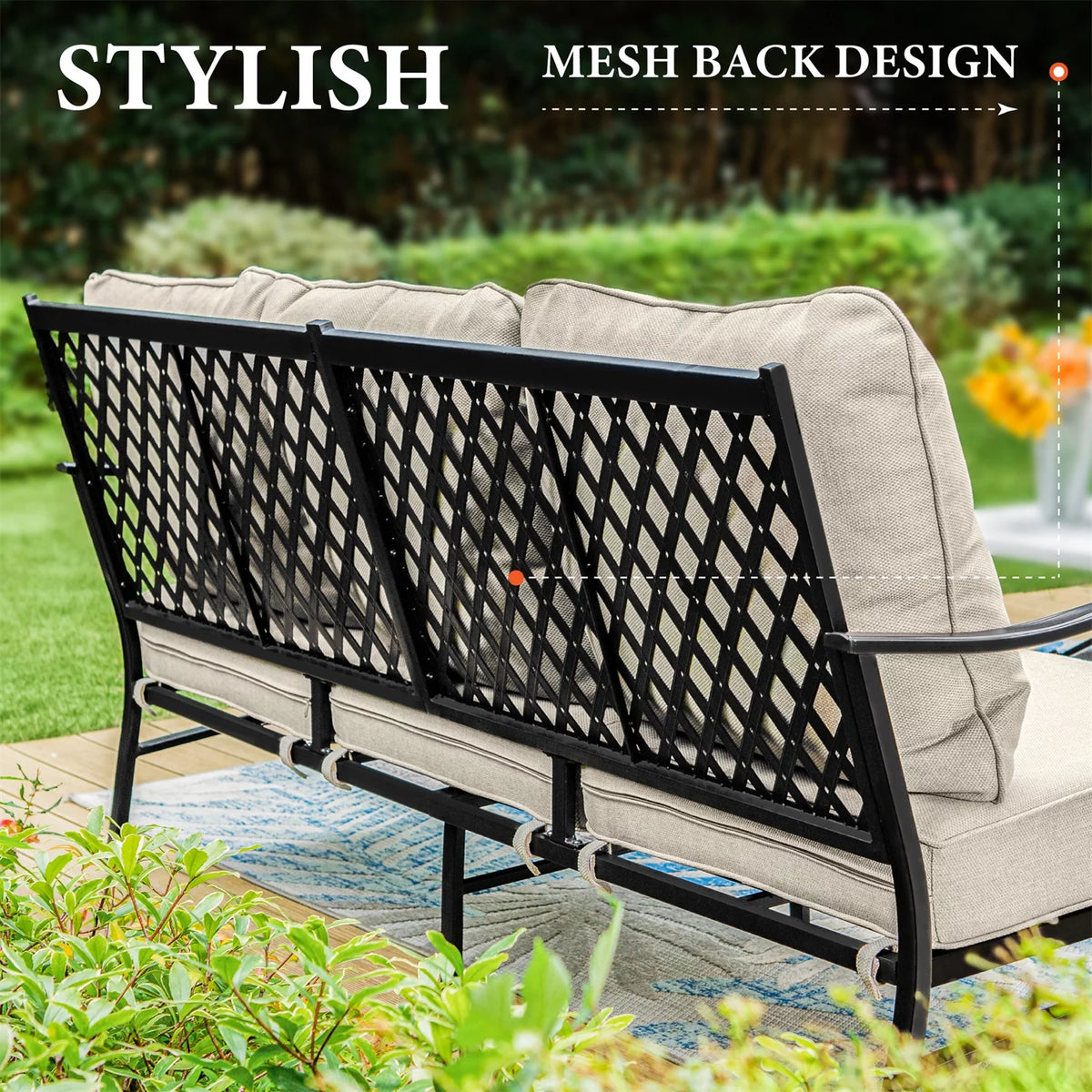Beige 7-Seat Metal Patio Furniture Set with Fire Pit Table E98635