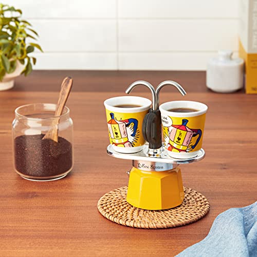 Yellow Aluminium Moka Set includes Coffee Maker 2-Cup (2.8 Oz) + 2 shot glasses B93097