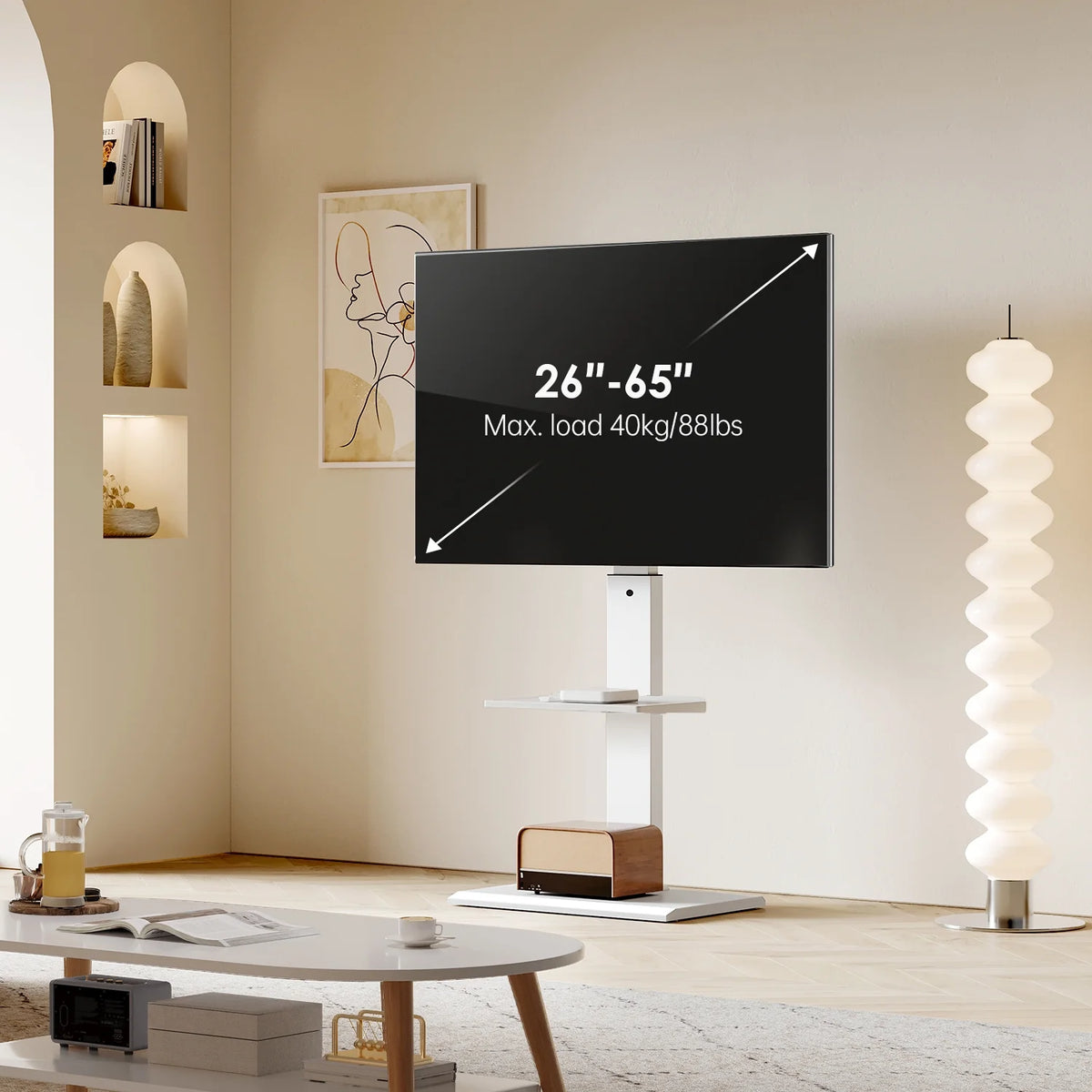 White Floor TV Stand with Mount for 26-65 inch Flat Screen TVs S2092