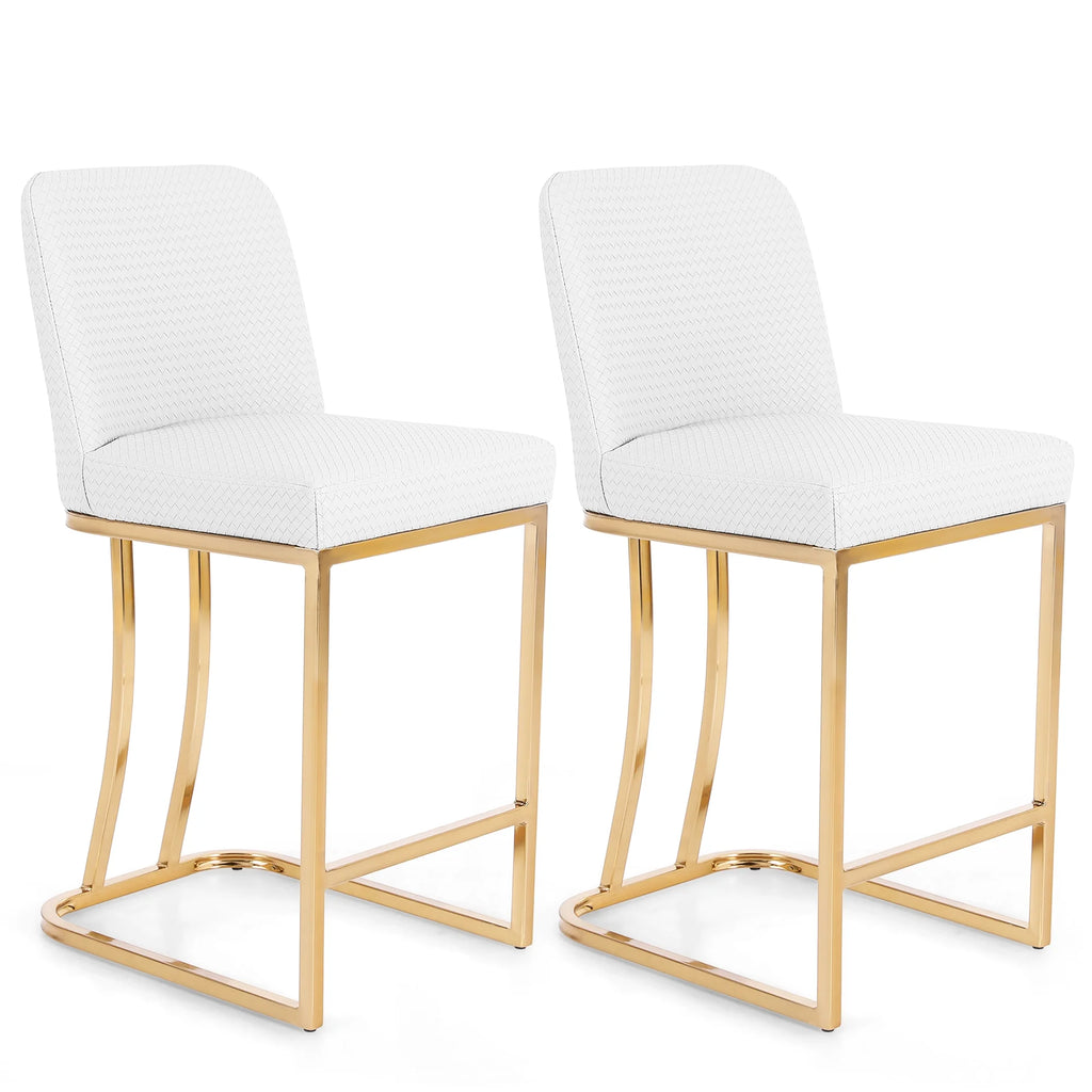 White & Gold 24 inch Bar Stools with Back Set of 2 W48115
