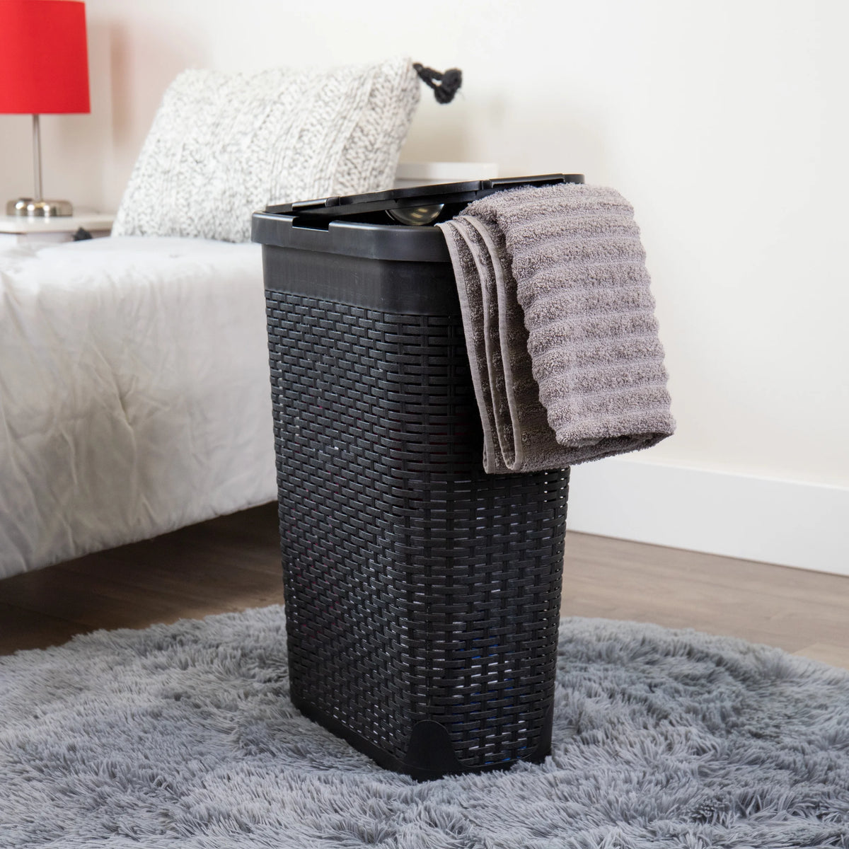 40L Slim Laundry Hamper, Clothes Basket with Lid, Plastic, Set of 2, Black H212