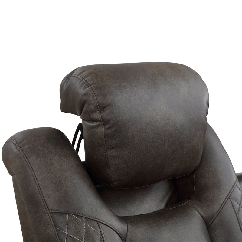 Brownish Gray Faux Leather Power Reclining Chair U54923